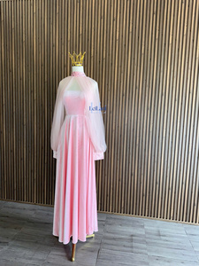 Elegante Vestido de Mujer con Corte en A, Mangas Abullonadas, Terciopelo y Gasa, Diseño de Parches, Manga Larga, para Fiesta o Noche - Product Image 3