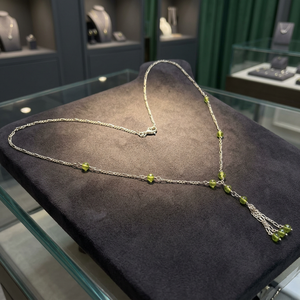 Collier lariat en argent 925 pour femme avec pendentif en cristal vert, chaîne perlée, design croix vintage, pierre naturelle, mariage - Product Image 4