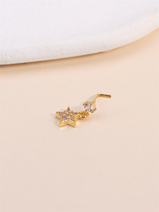 Piercing al Naso a Forma di L con Pendenti per Donne, Gioielli per Piercing al Naso con Stella in Zirconia Cubica e Cristallo - Product Image 2