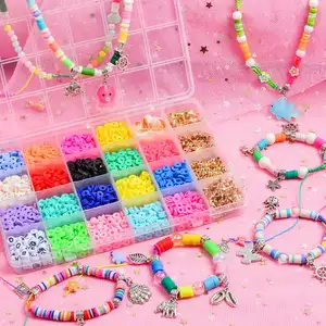 24 Grids 6mm Ceramic Clay Porcelain Beads Colorful Round Boho Style Handmade Diy Soft Clay Beads Bracelet Making Kits