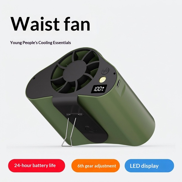 Green Mini Turbo Fan 100 Speed Brushless Motor Digital Display USB Rechargeable Portable Handheld Cooler With Stand