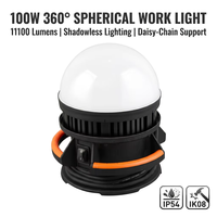 Projecteur LED Multifonctionnel Lumineux, Compatible avec 10 Batteries, Source Sphérique, Crochet de Fixation au Sol à 360 Degrés