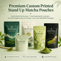Sachet hermétique pour matcha, haute protection contre l'humidité et l'oxygène, en aluminium, avec fermeture éclair, imprimé sur mesure pour aliments
