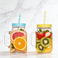 Bouteille en verre classique économique de 16 oz et 32 oz pour jus, bocal Mason en verre avec pailles, couvercles et poignée, tasse à boire avec couvercle