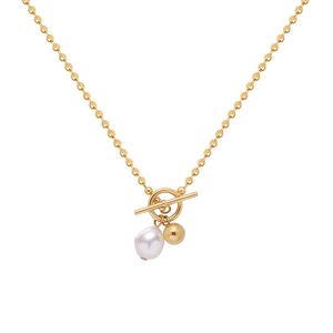 Collier pour femme en acier inoxydable plaqué or 18 carats avec fermoir à bascule OT, perles baroques vintage, bijoux PVD - Product Image 5