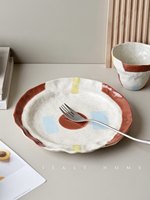 Assiette Ronde Créative en Céramique Faite à la Main ISalt Original Couleurs Estivales pour Petit-Déjeuner, Dessert et Collations – Usage Domestique, Design Élégant