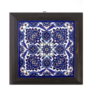Turco pintado a mano de cerámica enmarcado azulejo - Product Image 1
