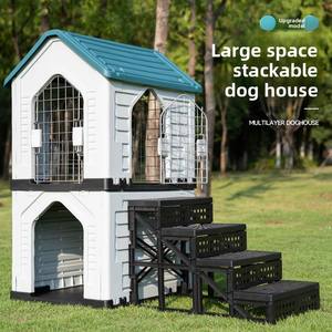Direktverkauf ab Werk: Doppelstöckiges Kunststoff-Haustierhaus mit Mehrfachtüren, Ganzjährig Nutzbar, Abnehmbar, Waschbar, Faltbar, Hundehütte/Käfig Mittelgroß - Product Image 2