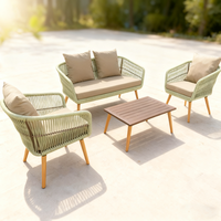 Ensemble de canapés d'extérieur en corde tressée 4 pièces, mobilier de conversation de jardin avec table basse pour jardin, villa, cour arrière