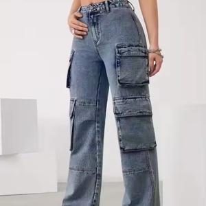 Jeans de Cintura Media Personalizados para Mujer, Estilo Hip-Hop Urbano, Vintage, Lavado Ácido, Desgastado, con Múltiples Bolsillos, Tipo Cargo - Product Image 3