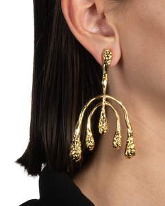 Pendientes de Metal Líquido Vanguardistas, Chapados en Oro de 18K de Alta Gama, Textura Orgánica Irregular, Pendientes Móviles de Oro Crudo para Mujer - Product Image 3
