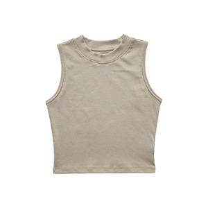 220GSM Cotton Baddie Tee for <b>Women</b> Slim Fit Sleeveless Cropped Crew Neck Solid Color - Product Image 1