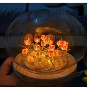 Lámpara de <span class=keywords><strong>mesa</strong></span> de flor de tulipán 1/3/5/10 ramas tulipanes lámpara de escritorio LED pequeña Luz de noche para regalo de fiesta decoración de cabecera de dormitorio - Product Image 3