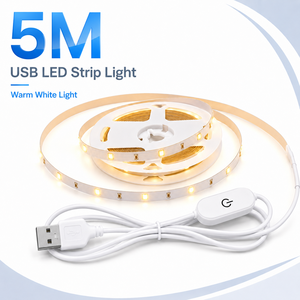 Tira de Luces LED USB de 5 Metros, Cinta de Luz Flexible Blanca Cálida, Control Remoto, Regulable, para Decoración de Gabinetes, Espejos y Autocaravanas - Product Image 1