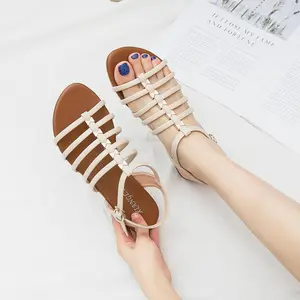 2024 Summer New Fashion Casual Thin Shoulder Strap Women's Ankle Strap Low Wedge Sandals Evening Dress Wedding Dance Shoes