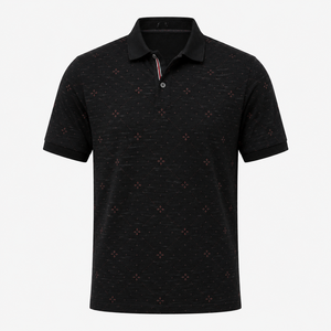 Polos de Golf Personalizados con Logotipo para Hombre, Color Negro Jaspeado con Estampado Micro Geométrico, Manga Corta, Marca Privada, Fabricante OEM ODM - Product Image 4