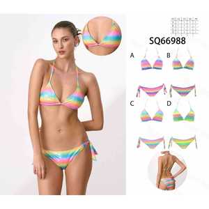 ชุดบิกินี่แบบดันทรงสำหรับผู้หญิง ชุดว่ายน้ำสองชิ้นสำหรับฤดูร้อน ชุดชายหาดแบบผูกคอ บราเสริมฟองน้ำ เสื้อท่อนบนเอวสูง กางเกงเอวสูง ดีไซน์หรูหรา ขายส่ง 66988 - Product Image 1