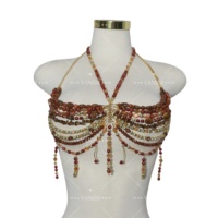 Top Halter Perlé Bohème Fait Main avec Perles en Résine Vertes et Brunes et Perles de Pierres Précieuses Mélangées pour Soirées en Boîte de Nuit et Festivals de Musique