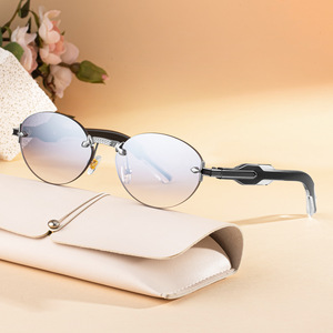 Gafas de sol ovaladas personalizadas sin montura para hombre, lentes de PC con protección UV400, estilo Instagram, protección solar de alta gama para exteriores - Product Image 5