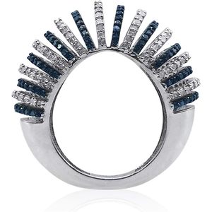 Anillo de cóctel de plata de ley de 1,26 quilates, corte redondo, diamante blanco y azul, color G H, claridad P2, joyería de fiesta para mujer - Product Image 2
