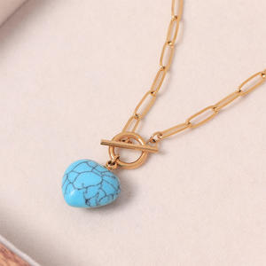 Collier Pendentif Cœur en Agate Tendance en Acier Inoxydable Plaqué Or/Argent, Pierre Naturelle Unisexe, OEM/OEM Personnalisé, En Stock - Product Image 1