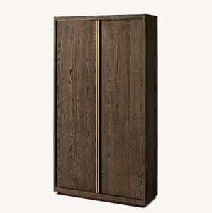 Sassanid OEM Design postmoderne Accents minces en métal Armoire en laiton bruni chêne brun Bézier - Product Image 2