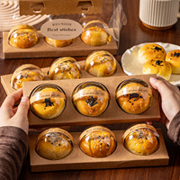 Caja de Regalo Transparente para Repostería con 6 Cavidades, Caja de Papel Kraft con Asa y Bandeja Interior para Empacar Pasteles, Bizcochos de Yema de Huevo y Postres