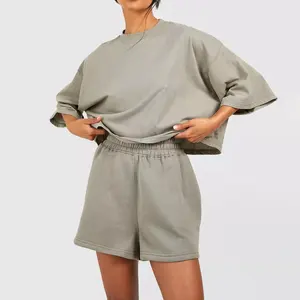 Hot Sale Full Customize Women Oversize 100% Cotton Summer Shorts Set