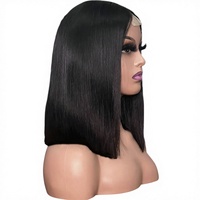Peluca de Cabello Humano Vietnamita Liso Natural con Frente de Encaje - Negro 10/12 Pulgadas