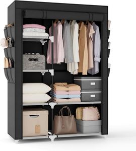 Armoire de rangement en tissu pliable multi-couches grande capacité, anti-poussière, sur pied, avec tubes en acier pour chambre et cuisine - Product Image 1