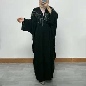 Grosir Burqa khaleiji mutiara terbuka berkilau Abaya gaun belakang terbuka depan terbuka Abaya grosir Uk Dubai hitam Abaya