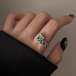 S925 Sterling Silver Full Diamond <b>Open</b> <b>Ring</b> Geometric Design Adjustable For Women Everyday Wear - Product Image 2