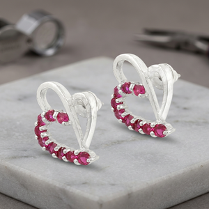 Art Palace Stylish Romantic Heart Pink Glass Silver Gemstone <b>Crystal</b> <b>Earrings</b> - Product Image 1