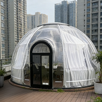 Dôme géodésique transparent de luxe, imperméable, vert, avec un design étoilé, structure en aluminium, pour le glamping en plein air