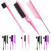 Vente en gros de 3 peignes de coiffure de haute qualité ensemble brosse à cheveux en nylon multicolore brosse à cheveux de contrôle des bords peigne à queue de souris