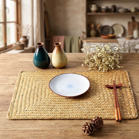 Sets de table rectangulaires en bambou tressé de style japonais, écologiques, réversibles, style rustique, dessous de verre, napperons essuyables, 5 mm