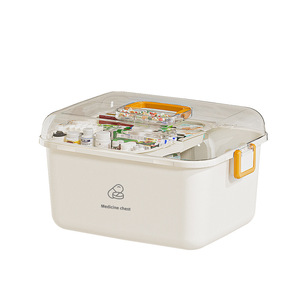 Caja de almacenamiento portátil para medicamentos, color amarillo cremoso, 30x22x18cm, organizador de pastillas multicapa, botiquín de primeros auxilios - Product Image 4