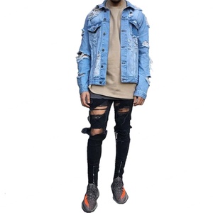 Chaquetas Vaqueras Bomber Azules Personalizadas, Ajustadas, Desgastadas, para Hombre, Estilo Boyfriend, Ropa Urbana - Product Image 2