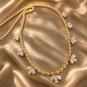 Xinfly Solid 18K Gold Diamond Bead <b>Necklace</b> 3.00ctw 24 Stones Tri-Petal Cluster AU750 <b>Statement</b> Gift Heirloom Quality - Product Image 2
