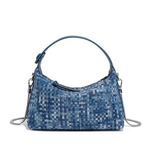 Sac seau tissé en denim grande capacité, design de niche, style vacances, sac à main avec doublure en polyester, fermeture éclair sous l'épaule, nouveauté - Product Image 1