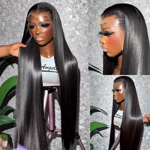 Cheveux longs perruque à franges raides avec <span class=keywords><strong>frange</strong></span> vierge brésilienne Remy pas cher cheveux humains fait à la machine perruques vente chaude pré plumé - Product Image 4