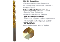 Foret M42 revêtu de TiN, 8% de cobalt, type robuste, spirale rapide, 135 °   Point de rupture pour l'acier inoxydable, l'acier trempé, le métal