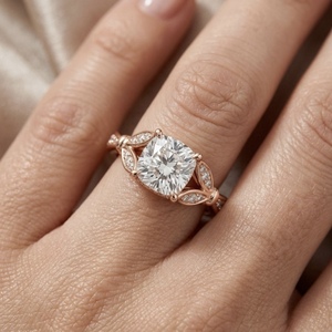 Bague de fiançailles de luxe pour femme, taille coussin, or rose 10K, motif filigrane, style vintage, pour mariage - Product Image 2