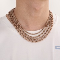 Colliers minimalistes à chaîne lisse et élégante, couleur or rose, maillons torsadés, style streetwear masculin, bijoux tendance en acier inoxydable MGBC324