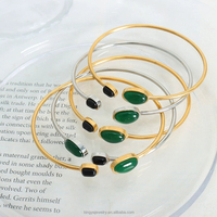 Bracelet réglable en acier inoxydable onyx de style royal antique Ins, ensemble de bracelets de manchette en onyx réglables de style gothique de cour royale