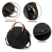 PromotionalDesigner Petit Sac à Main Rond pour Femme Sac à Bandoulière Vintage Noir