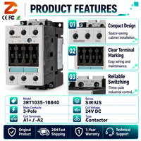 Contacteur de puissance Siemens 3RT1035-1BB40 SIRIUS, 3 pôles, 40A, AC-3, 18,5 kW, 400V, bobine 24V DC, 1NO 1NC, bornes à vis, taille S2, industriel