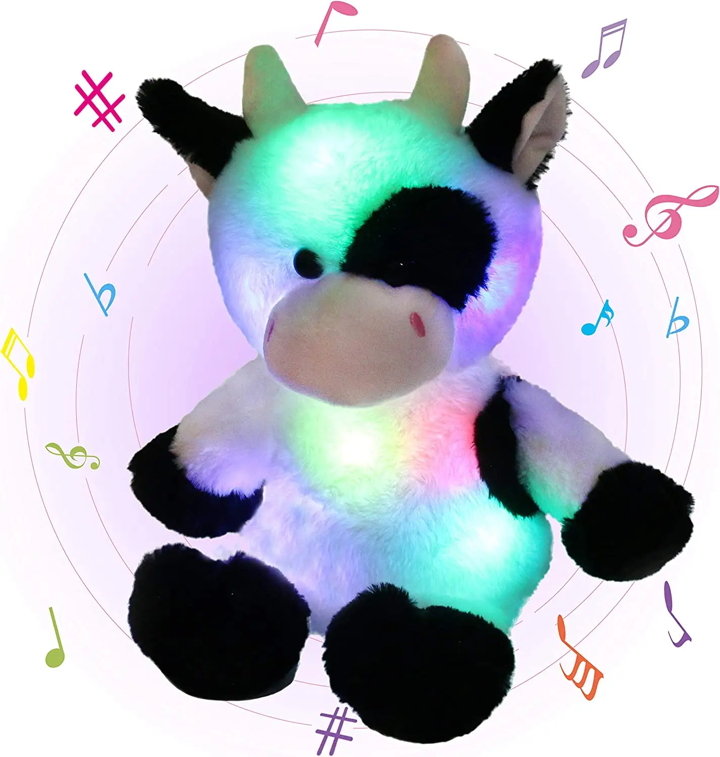 Light up Music Cow Stuffed Animal Farm Animal Glowing Singing Soft Plush Toy with Lullaby Songs LED Night Lights for kids