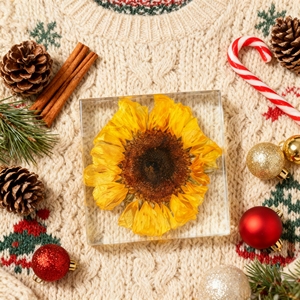 Factory Custom Resin Sunflower Paperweight with Real Flower Decorative Desk Paperweight for Souvenir <b>Gift</b> Promotion - Product Image 2