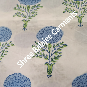 100% Pure Cotton Fabric Beautiful Indian Hand Block Print Blue Green Floral Cover Accessories <b>for</b> Women's Girls' <b>Shirts</b> Curtains - Product Image 1